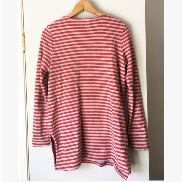 J.Jill red and grey striped long tunic sweater - Picture 3 of 4